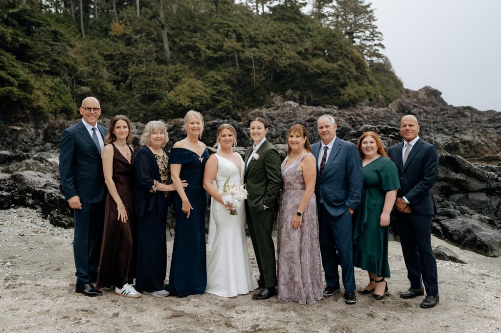 Samantha and Rachel helicopter elopement at Shell Beach Tofino